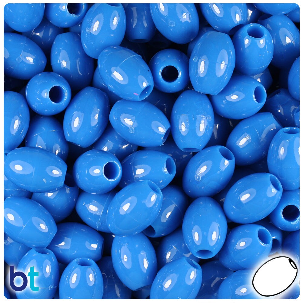 BeadTin True Blue Neon Bright 14mm Oval Plastic Pony Beads (200pcs)