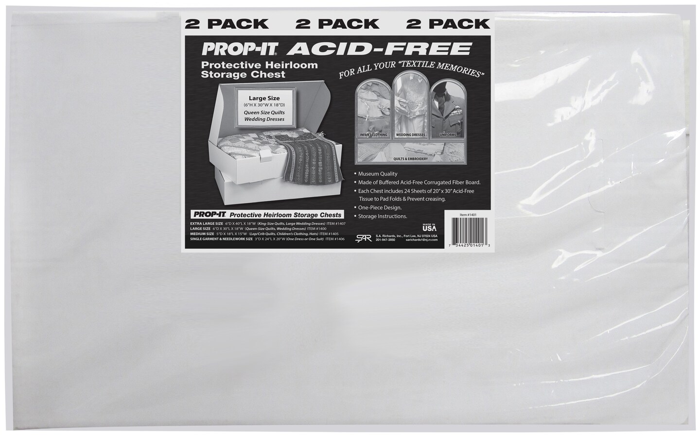 PROP-IT Acid-Free Museum Quality Storage for Textiles 2/Pkg-Large 6"X18"X30"