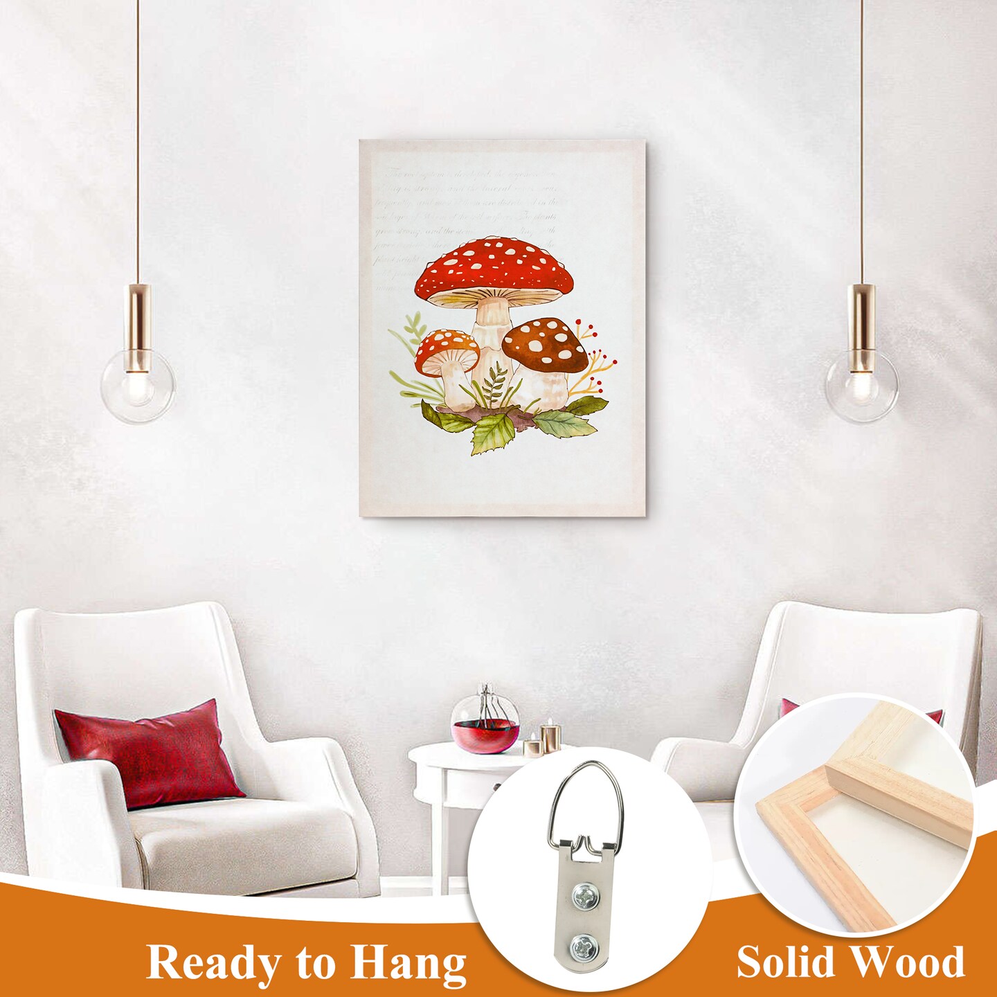 12"x15.9" Mushroom Wall Decor Canvas Wall Art 3 Piece Framed Wall Art