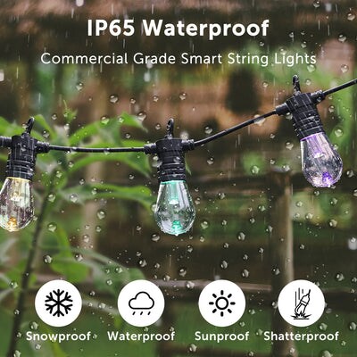 Smart Outdoor Patio Lights &#x2013; 48FT string length , 15 Smart RGB LED bulbs