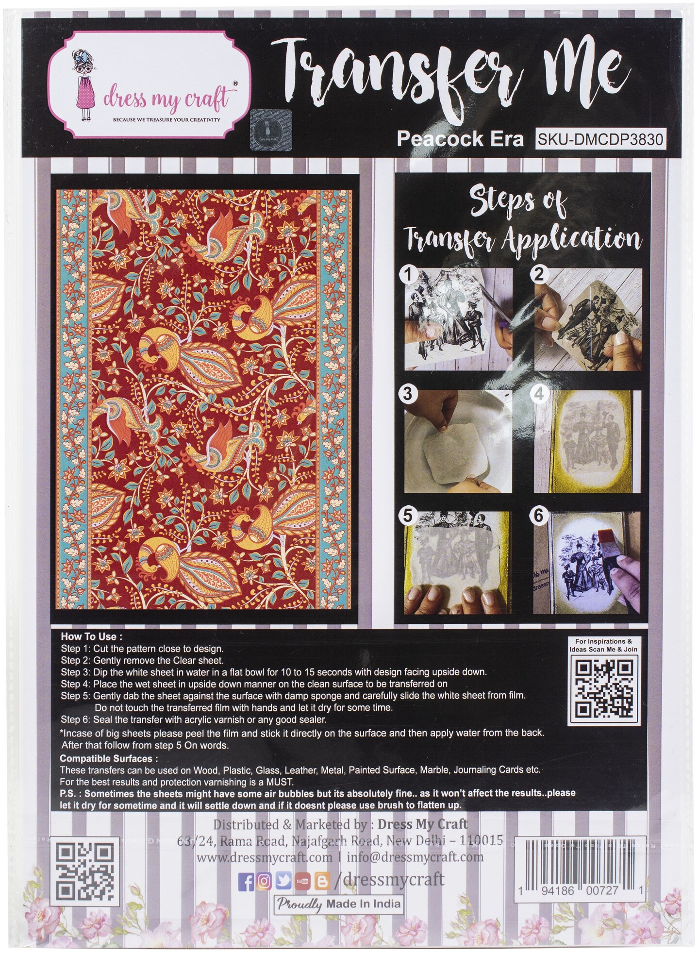 Dress My Craft Transfer Me Sheet A4-Peacock Era