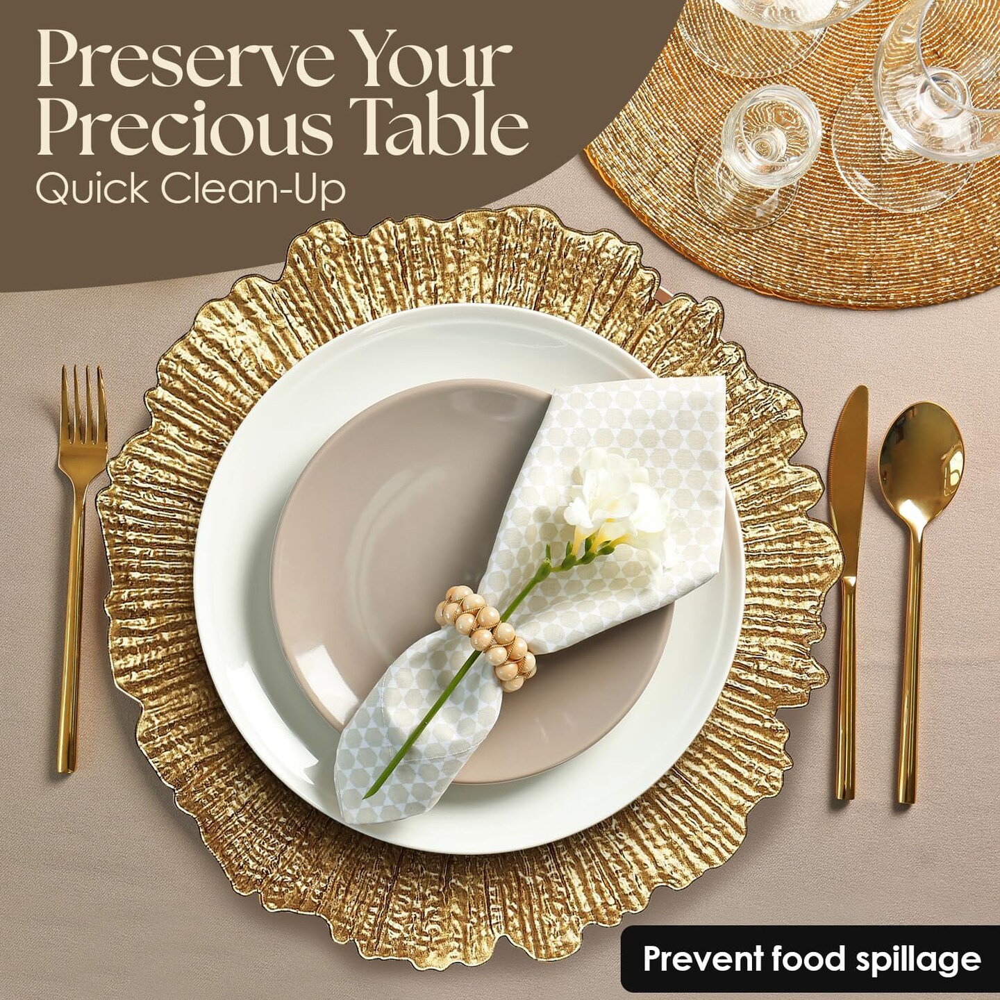 Gold 13” Vintage Charger Plates - Reusable Set of 6 for Parties & Weddings