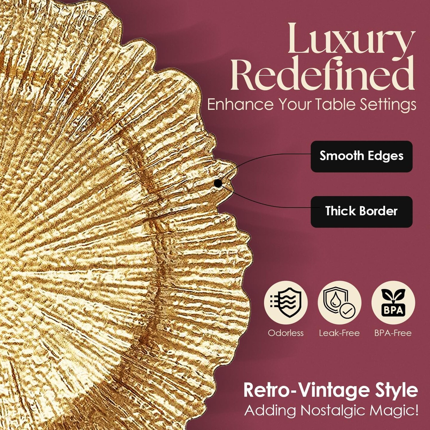 Gold 13” Vintage Charger Plates - Reusable Set of 6 for Parties & Weddings