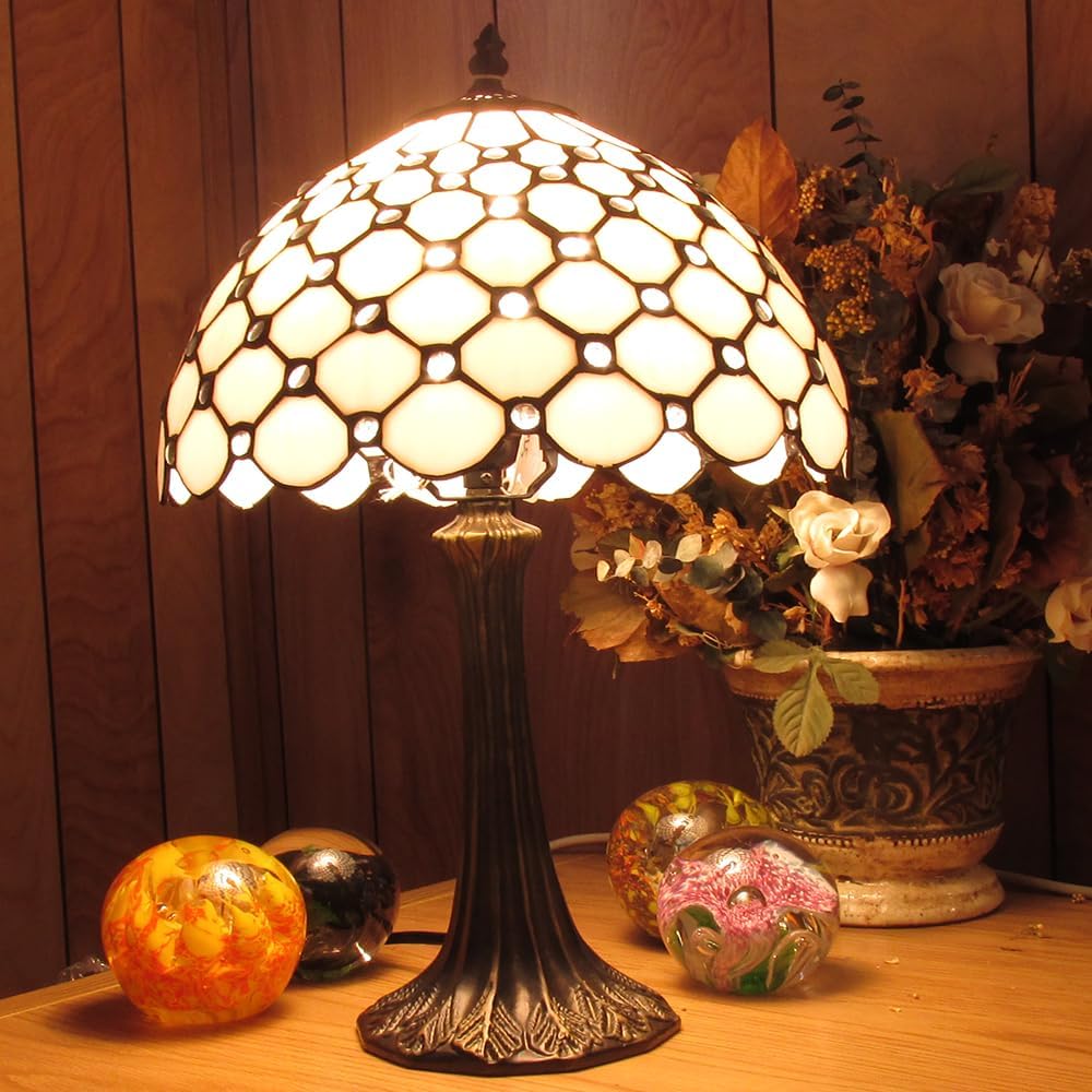 Stone Pattern Tiffany Stained Glass Shade &#x26; Lamp Base - Perfect for a Living Room, Bedroom, Office, &#x26; More