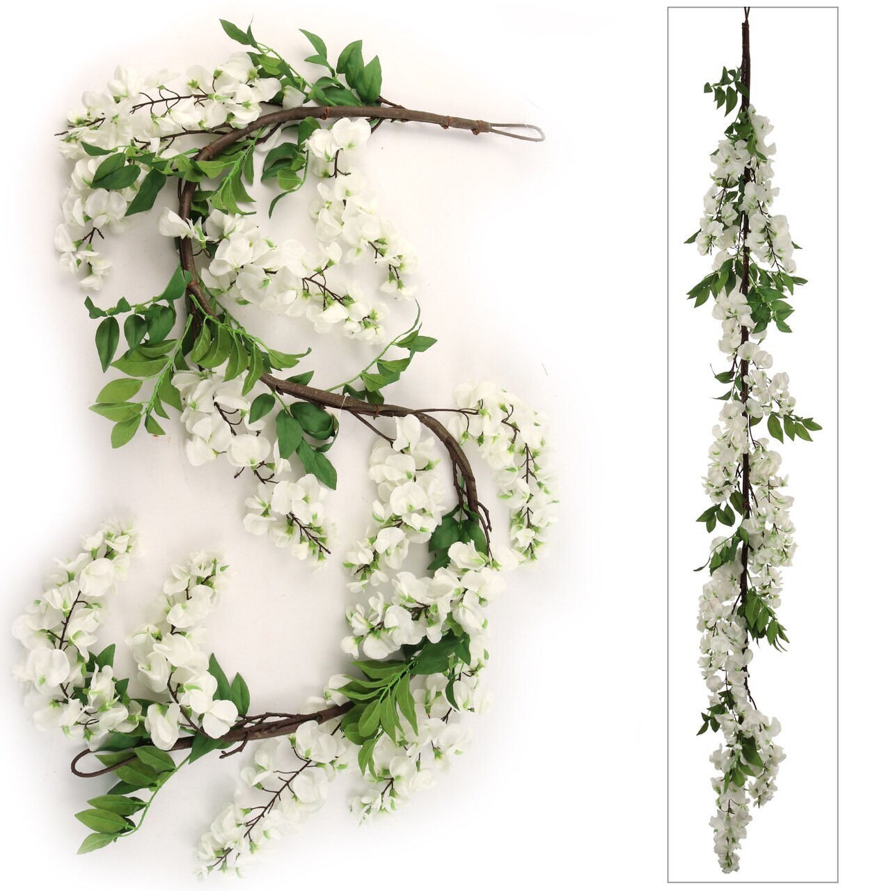5ft White Wisteria Garland - 3-Pack Silk Flowers & Foliage, Lifelike Design, Perfect for Weddings, Home & Event Decor - All-Season Use, Floral Home by Artificial Flowers