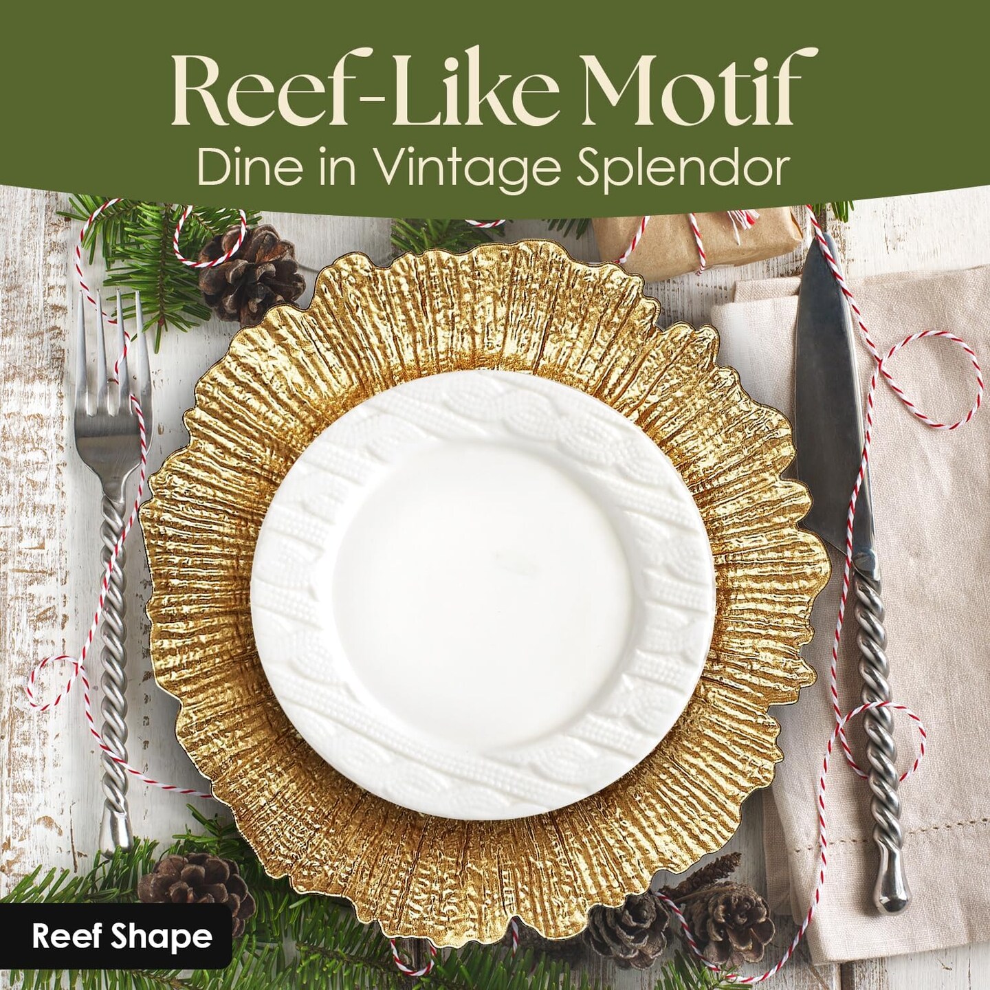 Gold 13” Vintage Charger Plates - Reusable Set of 6 for Parties & Weddings