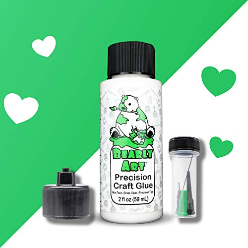 Bearly Art Precision Craft Glue - The Mini - 2fl oz with Tip Kit - Metal Tip - Strong Hold Adhesive - Quick Dry - Ideal for PaperScrapbook - Miniatures - Fine Crafting - Card Making - Made in USA