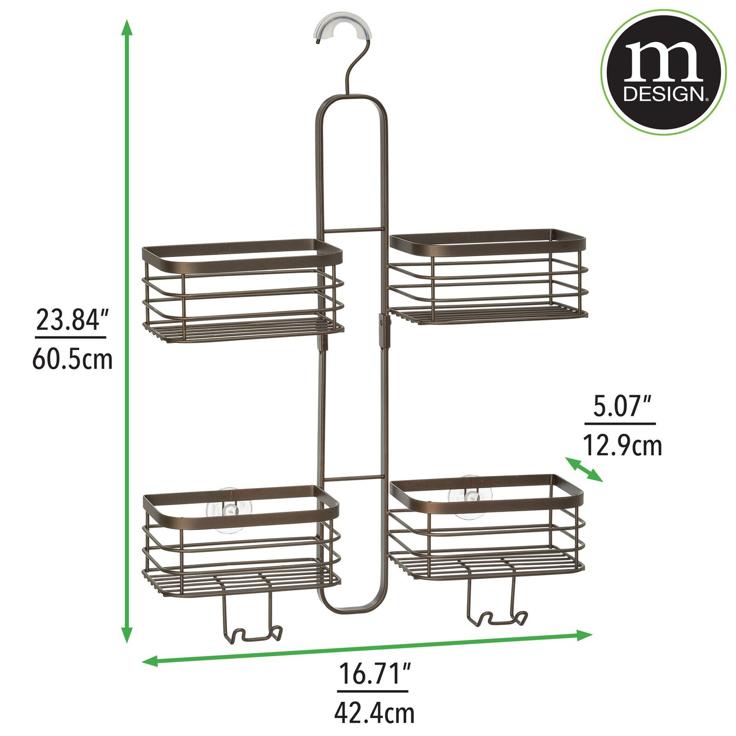 Mdesign Metal Steel 4 Basket Hanging Shower Caddy Rack For Bathroom, Dark  Gray : Target