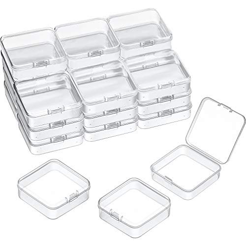SATINIOR 24 Packs Small Clear Plastic Beads Storage Containers Box with  Hinged Lid for Storage of Small Items, Crafts, Jewelry, Hardware (2.5 x 2.5  x 0.8 Inches)