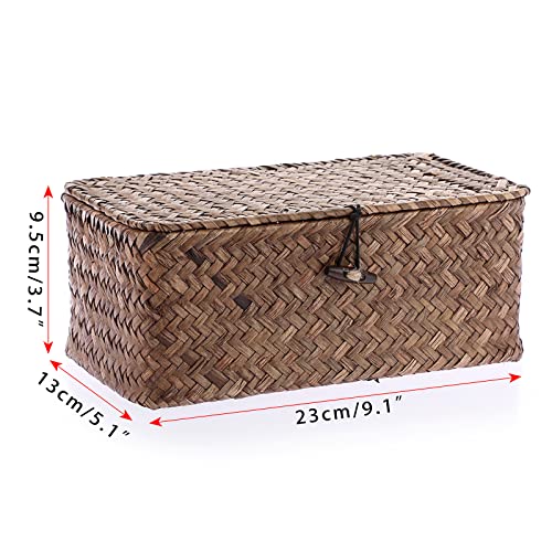 Hipiwe Wicker Shelf Baskets Bin with Lid, Handwoven Seagrass Basket Storage  Bins Rectangular Household Basket Boxes for Shelf Wardrobe Home Organizer,  Coffee X-Small