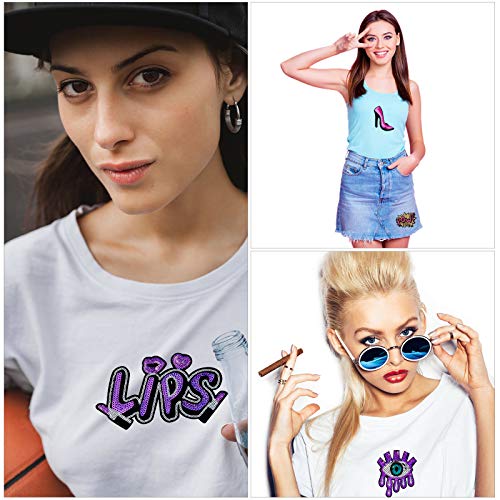 10 Pieces Purple Sequin Iron-on Patches DIY Embroidered Patches Sew On Sequins Applique Glitter Sequin Lips Lipstick Patch Clothing Repair Patch for Woman Girl Garment Bag Shoes Caps Decor