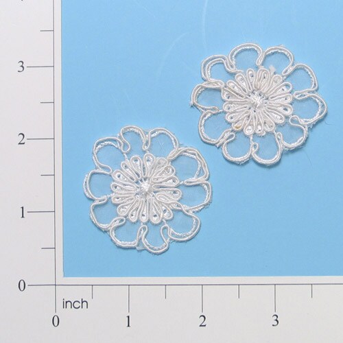 Corded Lace Flower Applique/Patch Pack of 2 - 1 3/4 x 1 1/2