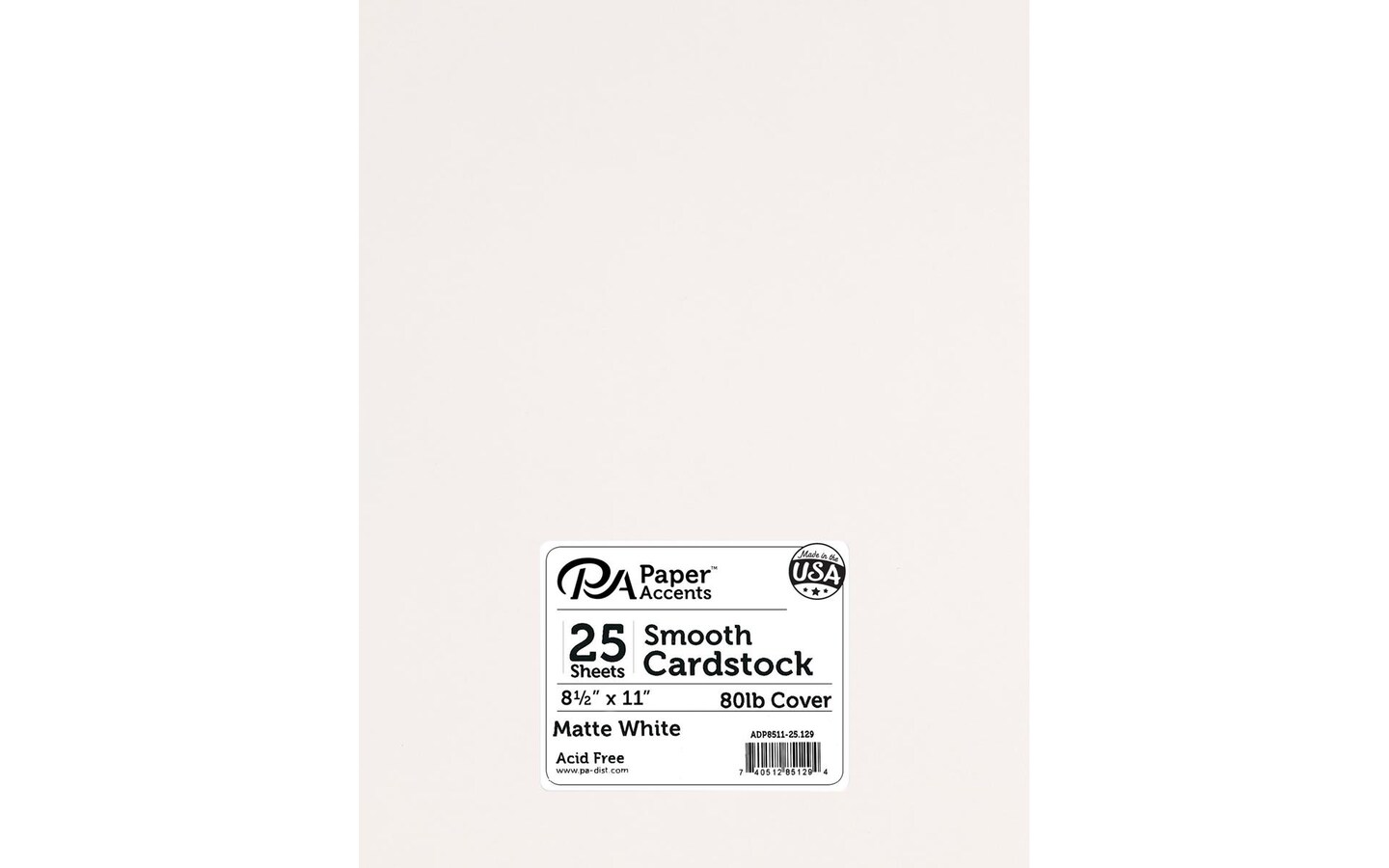 PA Paper Accents Smooth Cardstock 8.5" x 11" Matte White, 80lb colored cardstock paper for card making, scrapbooking, printing, quilling and crafts, 25 piece pack