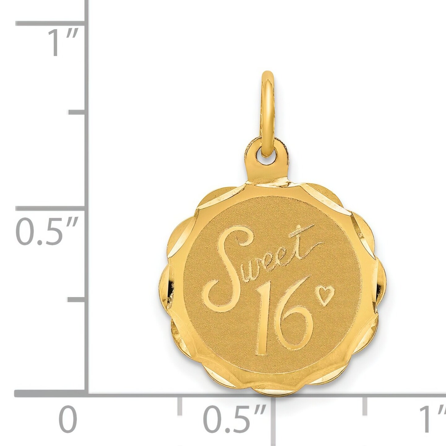 14K Yellow Gold Sweet Sixteen Disc Charm Pendant Jewerly 23mm x 15mm