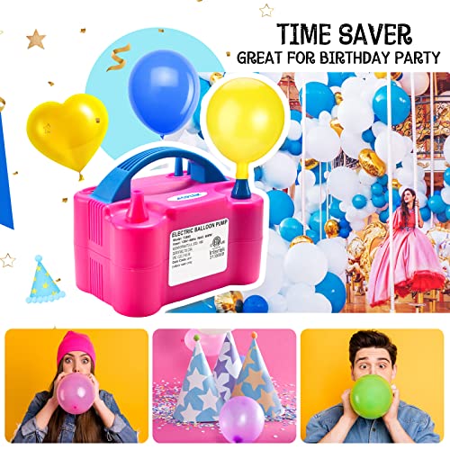 Electric Air Balloon Pump, 110V 600W Portable Dual Nozzle Inflator/Blower in Rose Red for Party Decorations