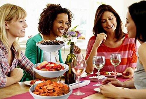 Collapsible Bowl, 3 Tier, The Decorative Plastic Bowls Twist Down & Fold Inside, Minimal Storage Space, Perfect for Serving Snacks, Salad and Fruit, The Top Bowl is Divided into Three Sections