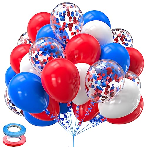 60-Piece Red, White, and Blue Balloons Set - 12-Inch Latex Balloons with Confetti Balloons for Independence Day, Veterans Memorial, Patriotic 4th of July, Anniversary, and Birthday Party Decorations