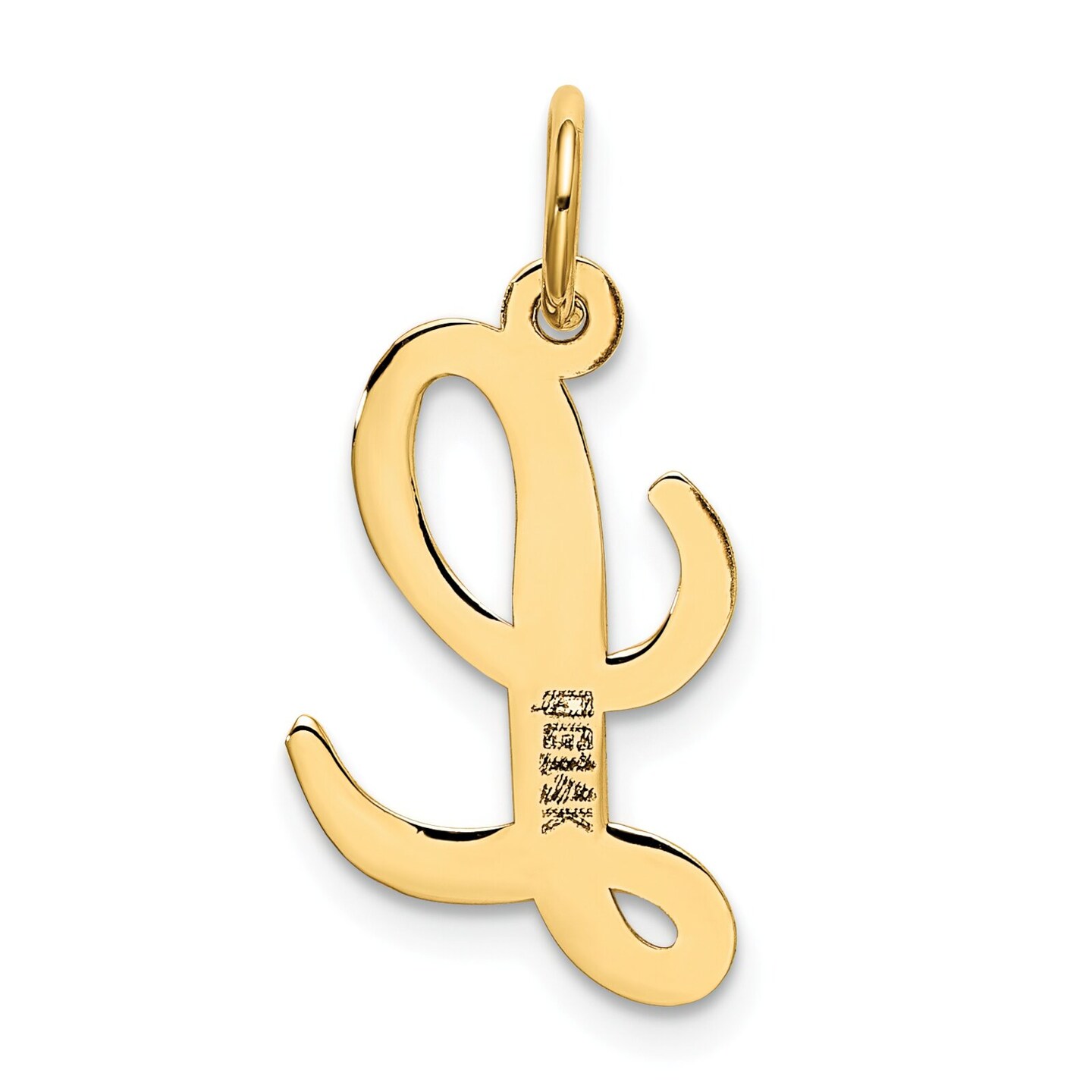 14K Yellow Gold Medium Script Initial Letter L Charm Jewerly 19mm x 10mm
