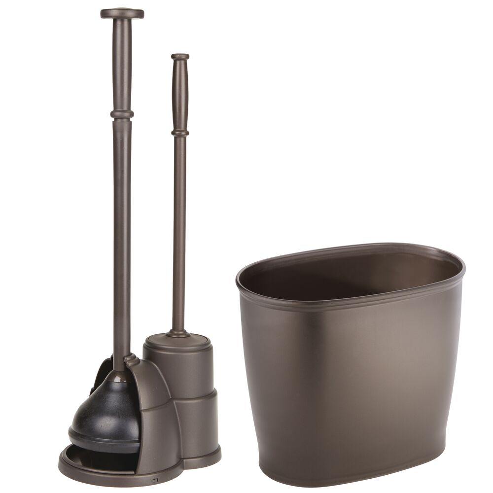 mDesign 3 Piece Plastic Bathroom Set, Bowl Brush/Plunger and Trash Can