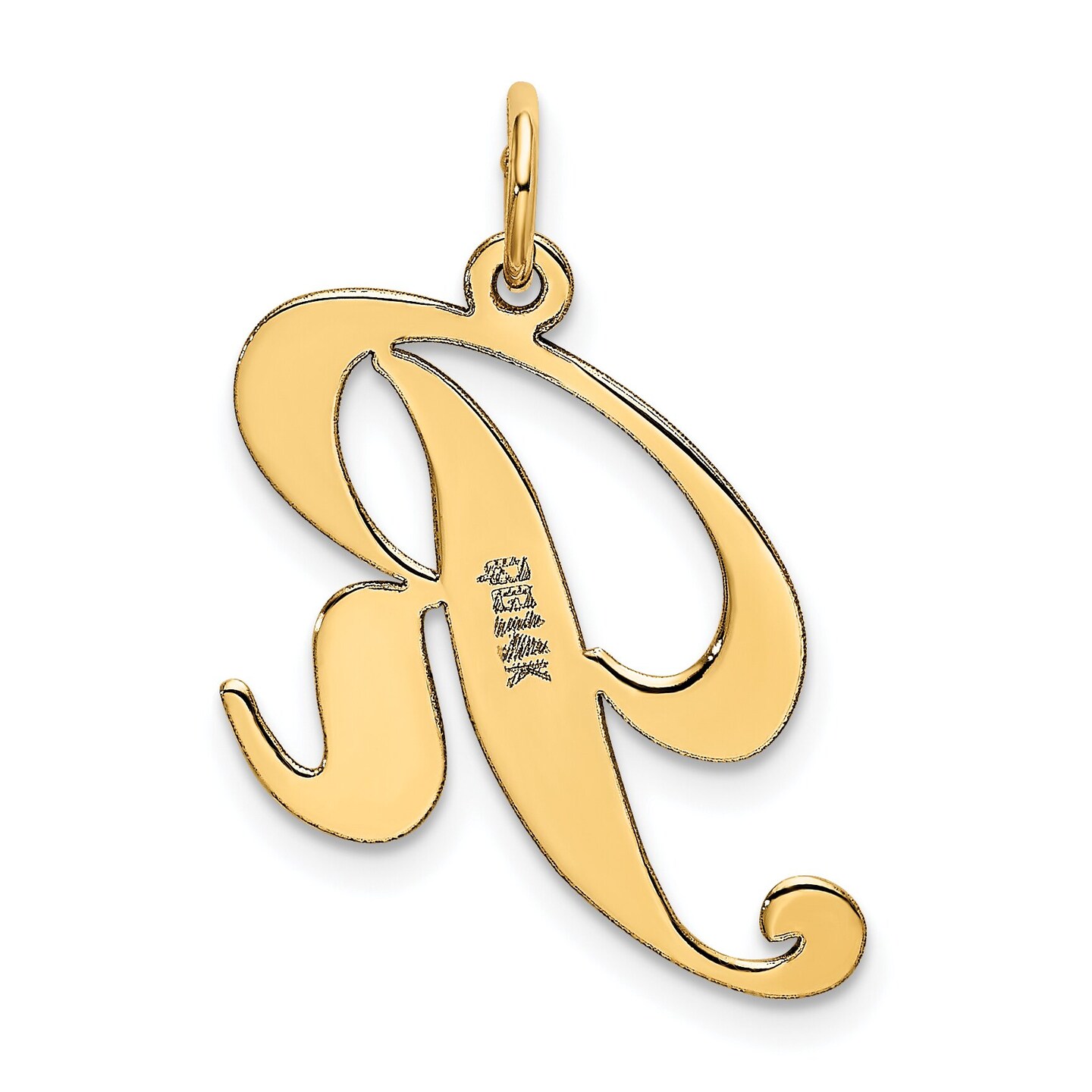 14K Yellow Gold Medium Fancy Script Initial R Charm Jewerly