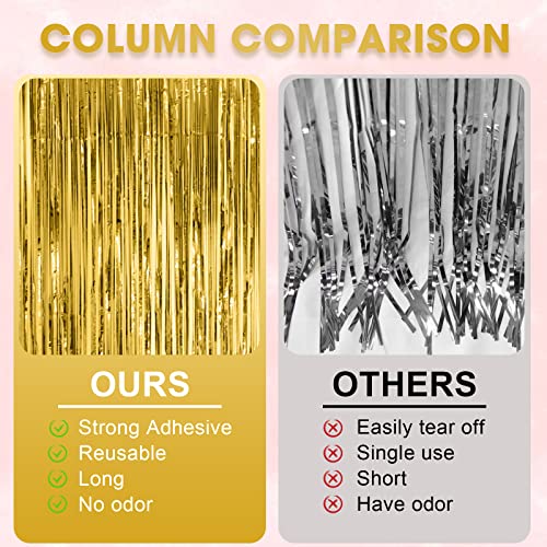 3 Pack 3.3x8.2 Feet Gold Foil Fringe Backdrop Curtains, Tinsel Streamers Birthday Party Decorations, Fringe Backdrop for Graduation, Baby Shower, Gender Reveal, Disco Party