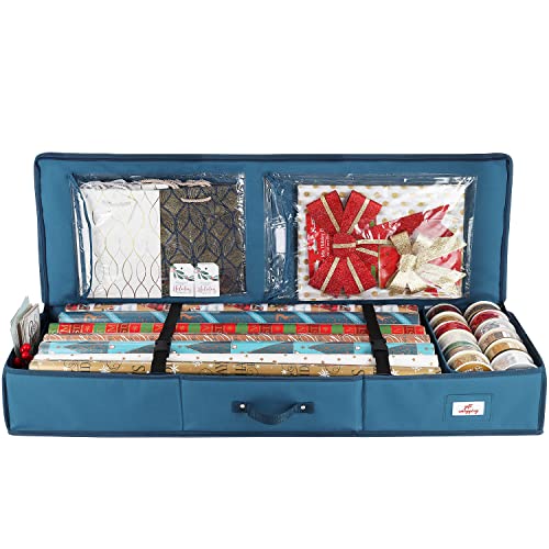 Hearth &#x26; Harbor Wrapping Paper Storage Container - Christmas Storage Bag with Interior Pockets - Gift Wrapping Organizer Storage Fits Up to 22 Rolls of 40&#x22; - Tear Proof&#xA0; Wrapping Paper Organizer