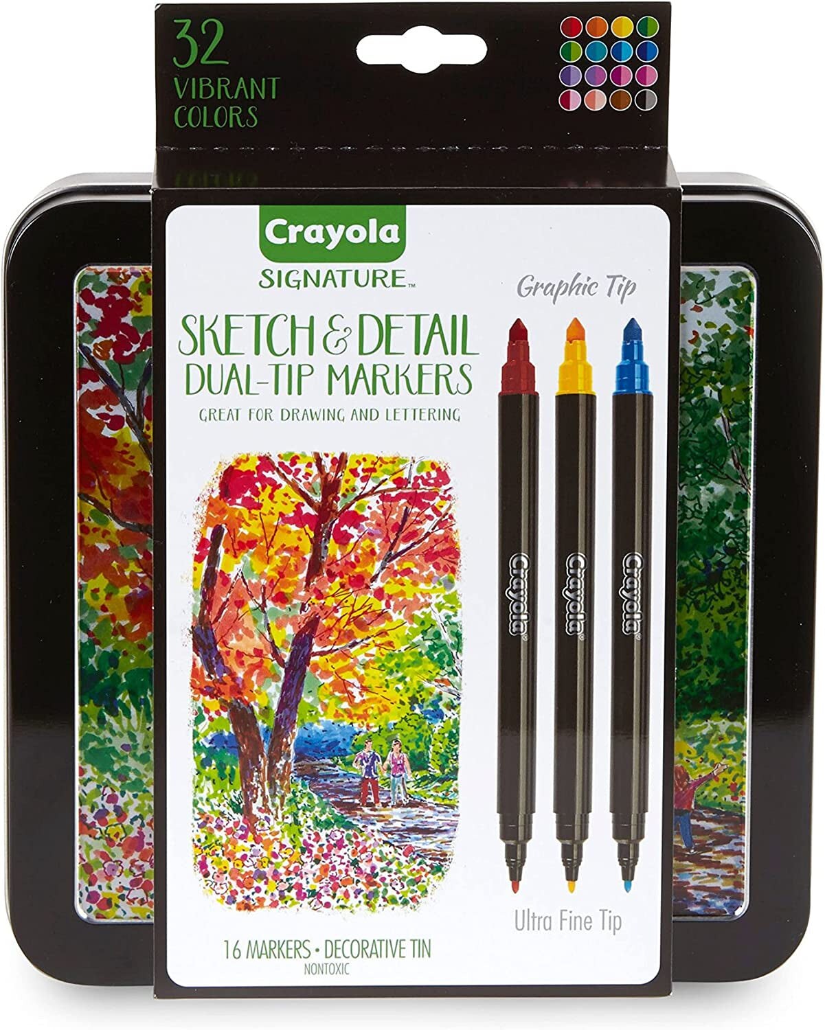 Crayola Brush & Detail Dual Tip Marker Set (32ct), Adult Coloring Markers,  Gifts for Teens & Adults