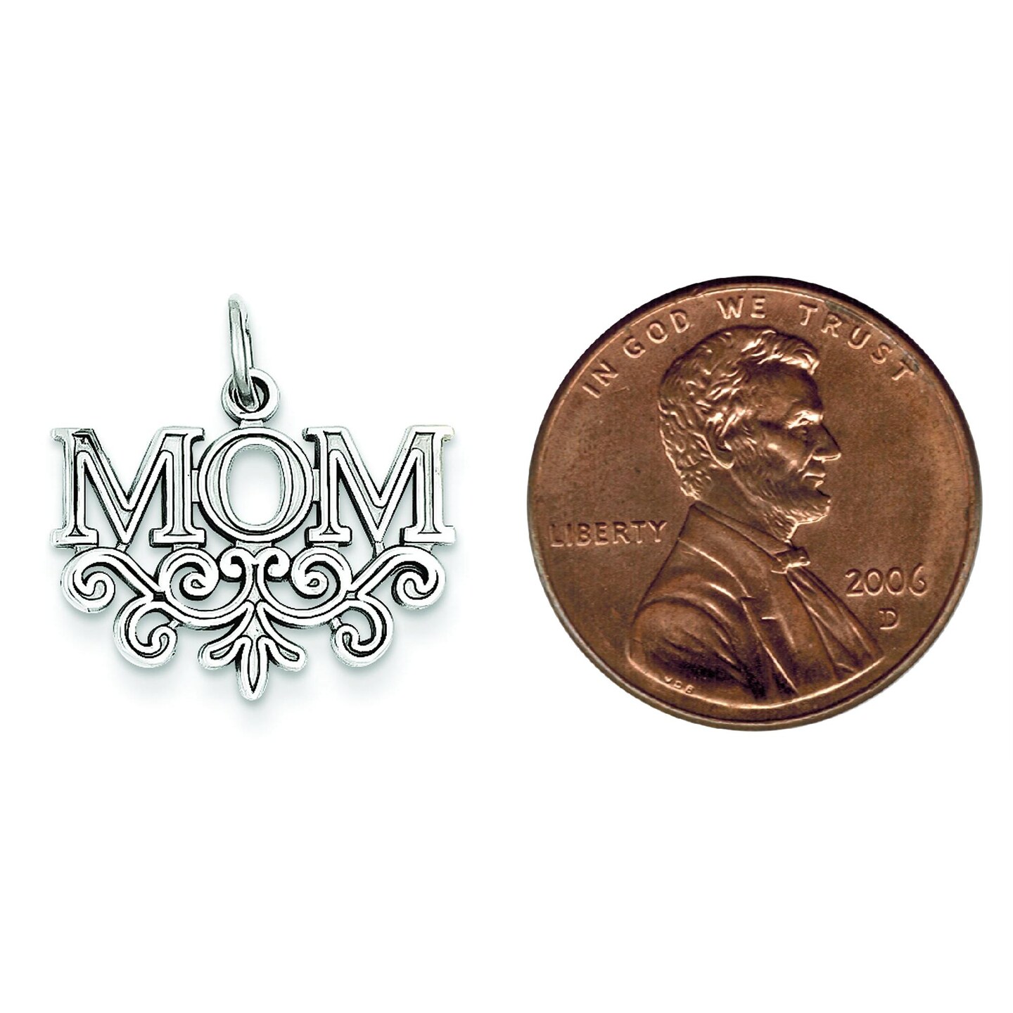 14K White Gold Mom Charm Family Mother Jewelry Pendant 20mm x 17mm