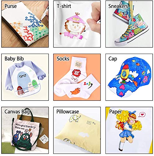 28-Color Fabric Markers Set - Permanent Markers for T-Shirts, Clothes, Sneakers, and Jeans, Includes 11 Stencils and 1 Fabric Sheet, Ideal for Kids and Adults Painting and Writing