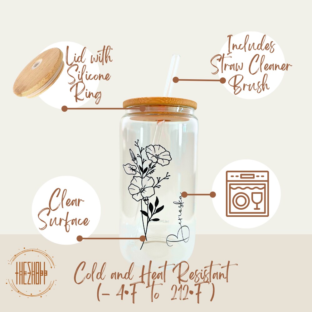 Personalized Iced Coffee Cup Glass Can Soda Cup With Lid and Straw