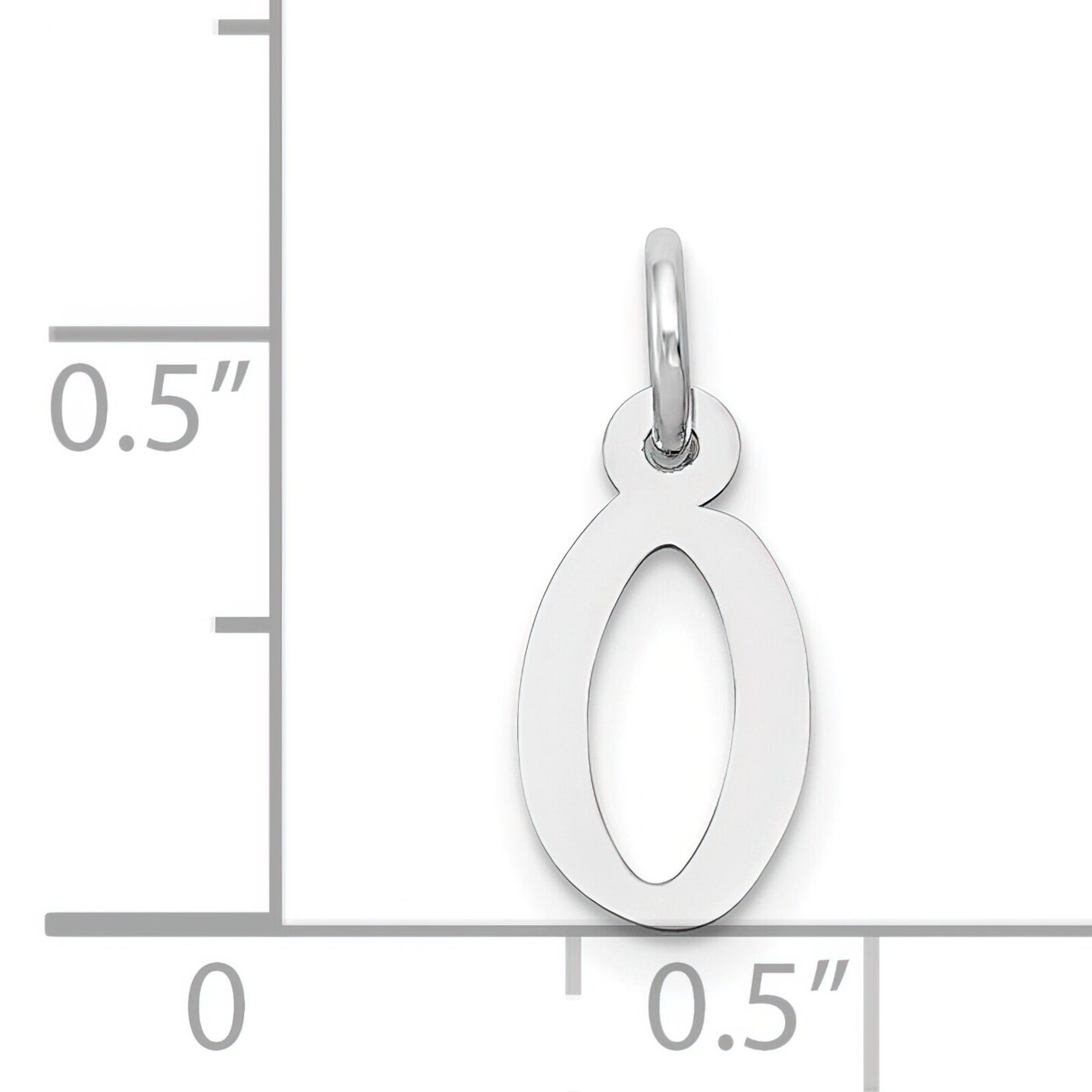 14K White Gold Small Slanted Block Initial O Charm Jewerly 15mm x 5mm