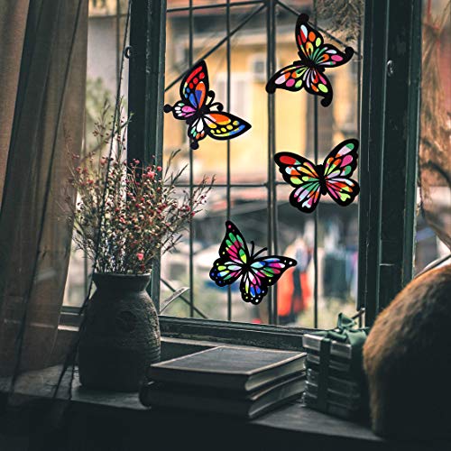 Outus Butterfly Stained Glass Effect Paper Butterfly Suncatcher, 6 Types for Window Art Classroom Art Craft Party Favor Travel Toy, 6.3 x 4.3 Inch with Colored Paper (12 Pieces)