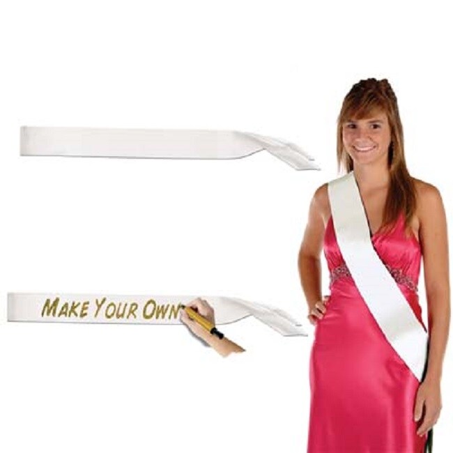 Beistle Pack of 6 Pure White Customizable Sashes 33&#x22;