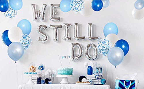 50pcs Royal Blue Confetti Latex Balloons - 12 Inch Light Blue, Baby Blue, and White Balloons for Birthday and Wedding Party Decoration