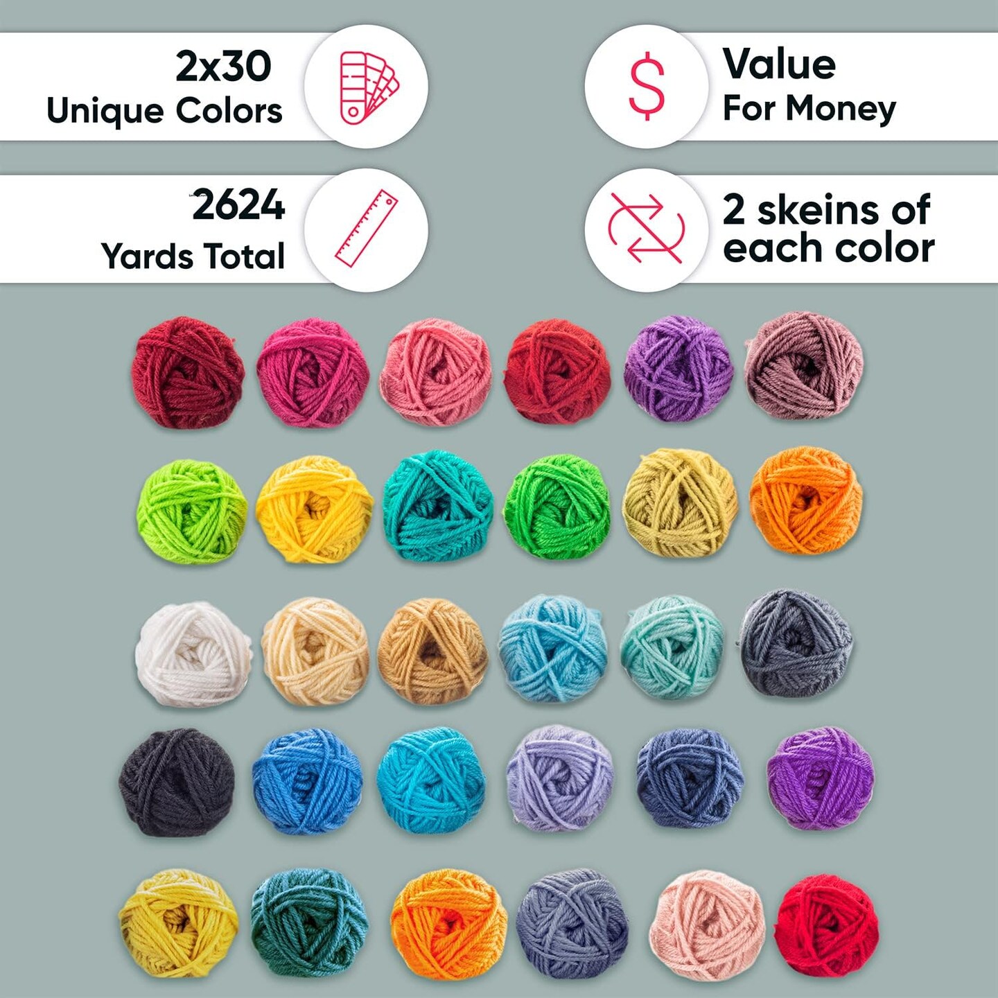 CRAFTISS 30x20g Acrylic Yarn Mini Skeins - 1300 Yards of Soft Yarn for Crochetin - Default Title
