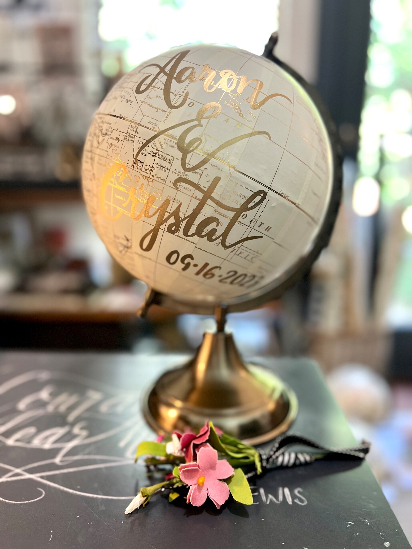 Custom Calligraphy Wedding Guestbook Globe with Choice of Wording