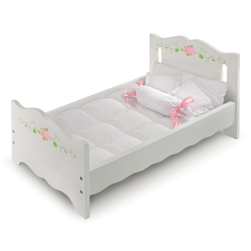 Badger Basket Co. Doll Bed with Bedding and Free Personalization Kit - White Rose