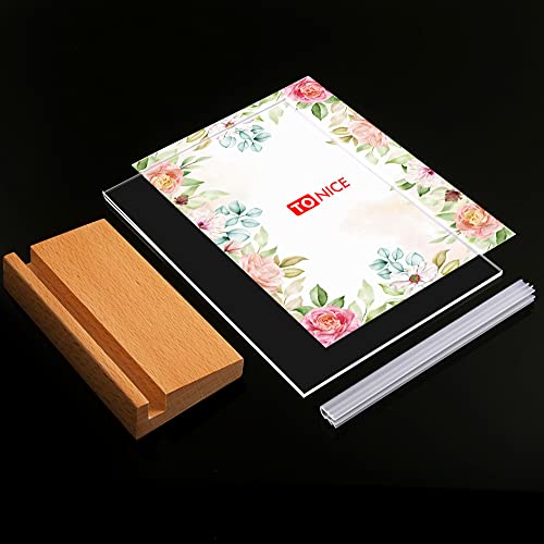 3 Pack 5x7 Acrylic Sign Holder Slant Back Design L Shape Clear Acrylic Frames Wood Base, Table Menu Display Stand Flyer Display for Desk Display (Optional 8.5x11/5x7 Inch L/T Shape)