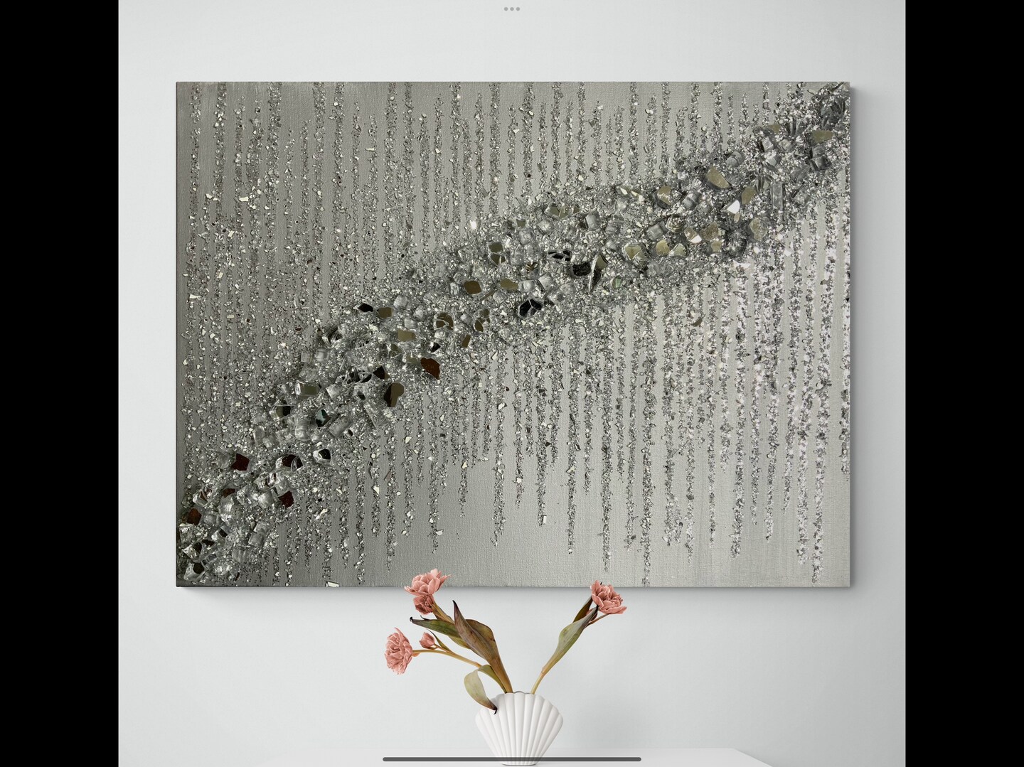 Silver glitter glass painting, Silver glitter painting, Silver glass painting, Glass painting