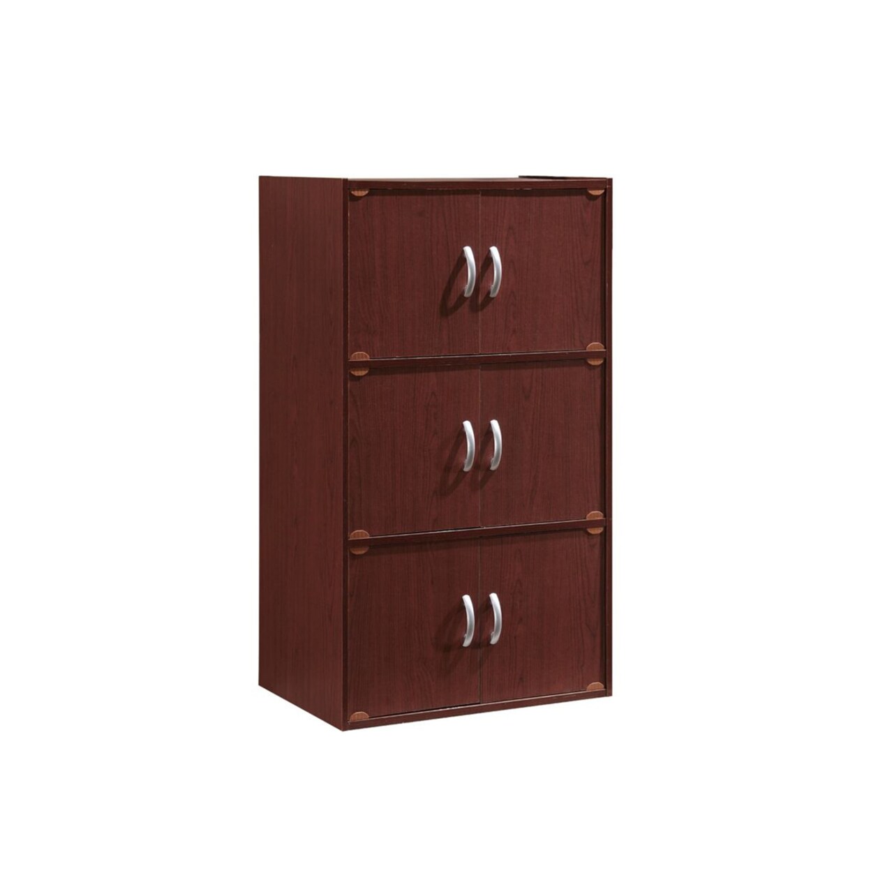 Hodedah Home Indoor Decorative 3-Shelf, 6-Door Bookcase