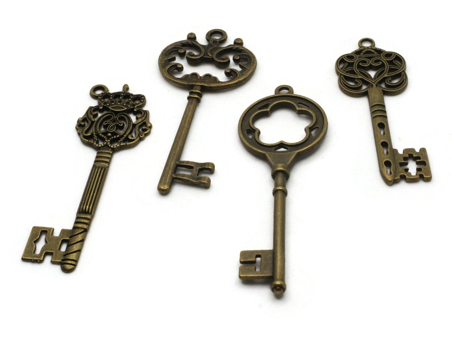 4 Mixed Antique Bronze Key Charms Metal Skeleton Key Charms