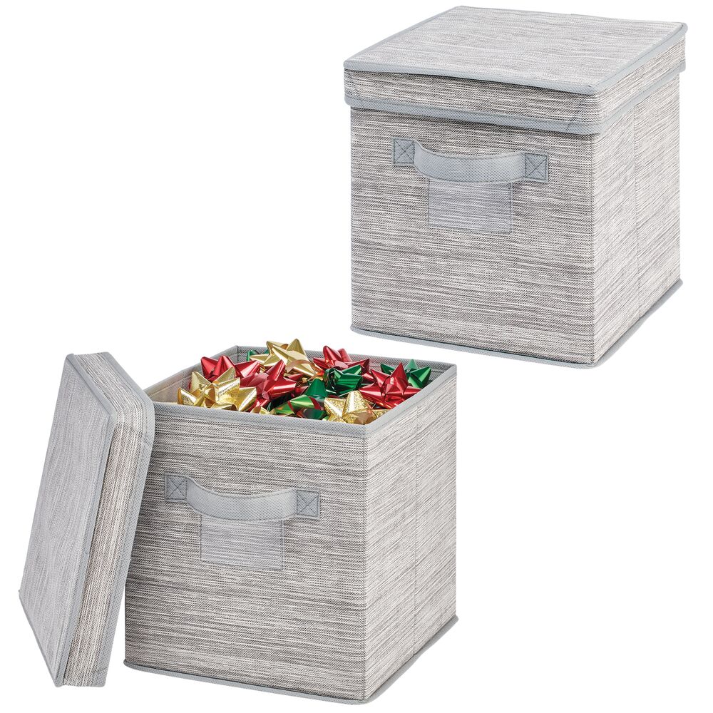 mDesign Square GiftWrap or Ornament Storage Box, Handles, 2 Pack