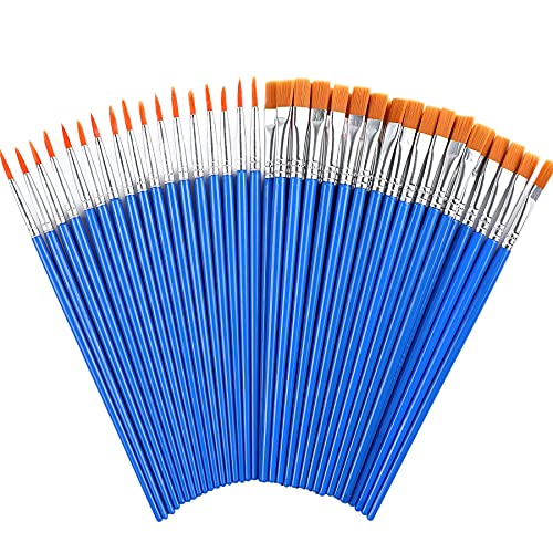 60-Piece Paint Brush Set Round and Flat Small Brushes Bulk for Detail Painting