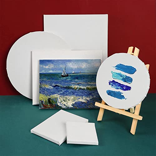 24 Pack Canvases for Painting with 4x4, 5x7, 8x10, 9x12, 11x14, 12x16, Round Canvas with 12x12, 8x8, 3 of Each, Painting Canvas for Oil & Acrylic Paint.