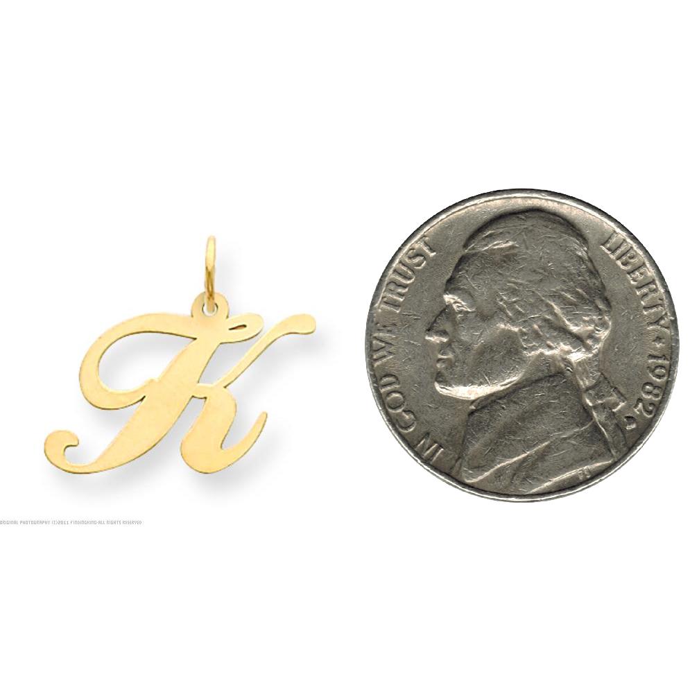 14K Yellow Gold Medium Fancy Script Initial K Charm Jewerly