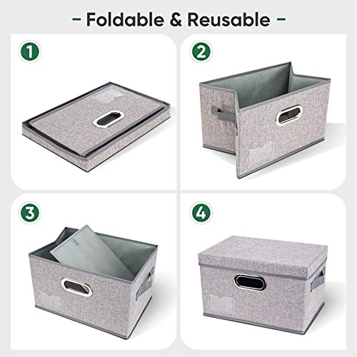 BALEINE Storage Bins with Lids, Foldable Linen Fabric Storage Boxes with  Lids, Collapsible Closet Organizer Containers with Cover for Home Bedroom  Office (3pack Gray Medium)
