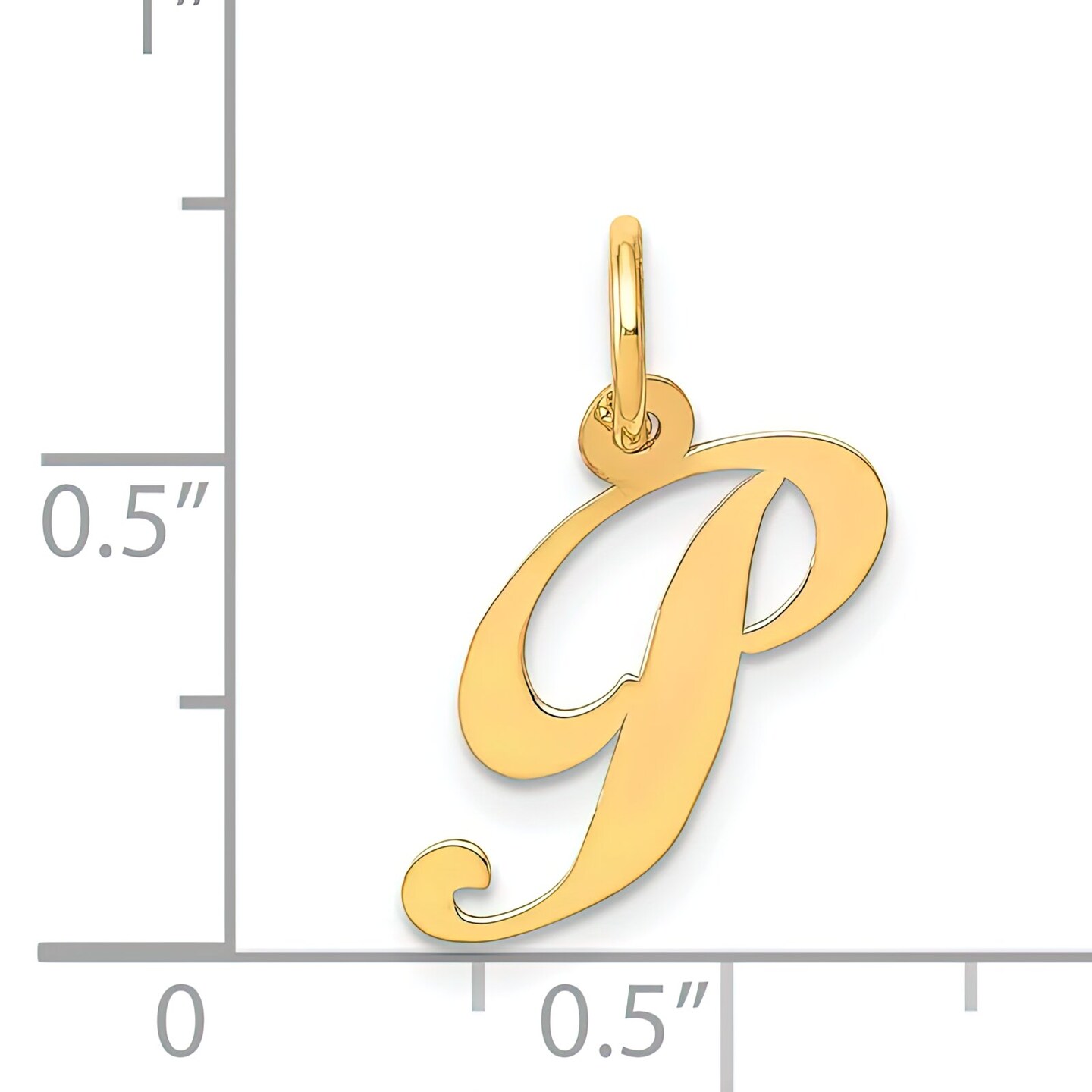14K Yellow Gold Small Fancy Script Initial P Charm Jewerly 16mm x 13mm