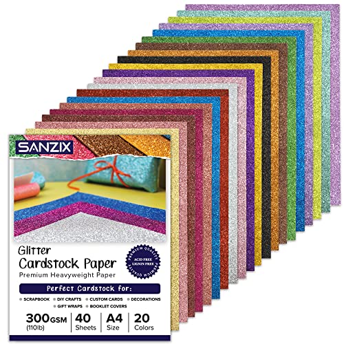 SANZIX Heavyweight Glitter Cardstock Paper, 40 Sheets - 20 Colors