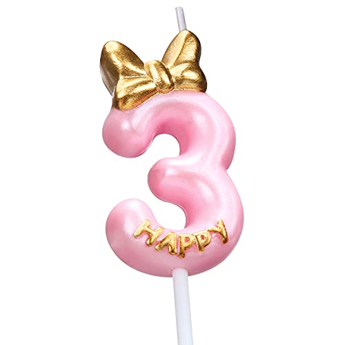 Pink Birthday Candle - Number 3 Cake Topper for Girls, Ideal for Birthday Baking, Celebrations, Reunions, and Anniversary Party Supplies