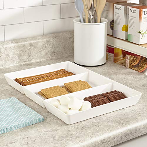 3 Pck Avant White Plastic Divided Serving Trays (Set of 3) 15” x 10” | Large Reusable 3-Section Party Platters | Serve Appetizers, Fruit, Veggies, & Desserts | BPA-Free & Made in USA